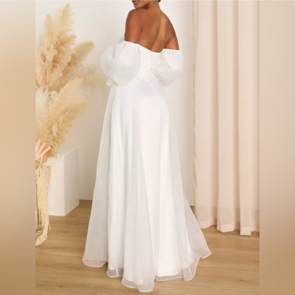 Lulu's White Strapless Off-Shoulder Puff Sleeve Maxi Dress - Picture 2 of 10